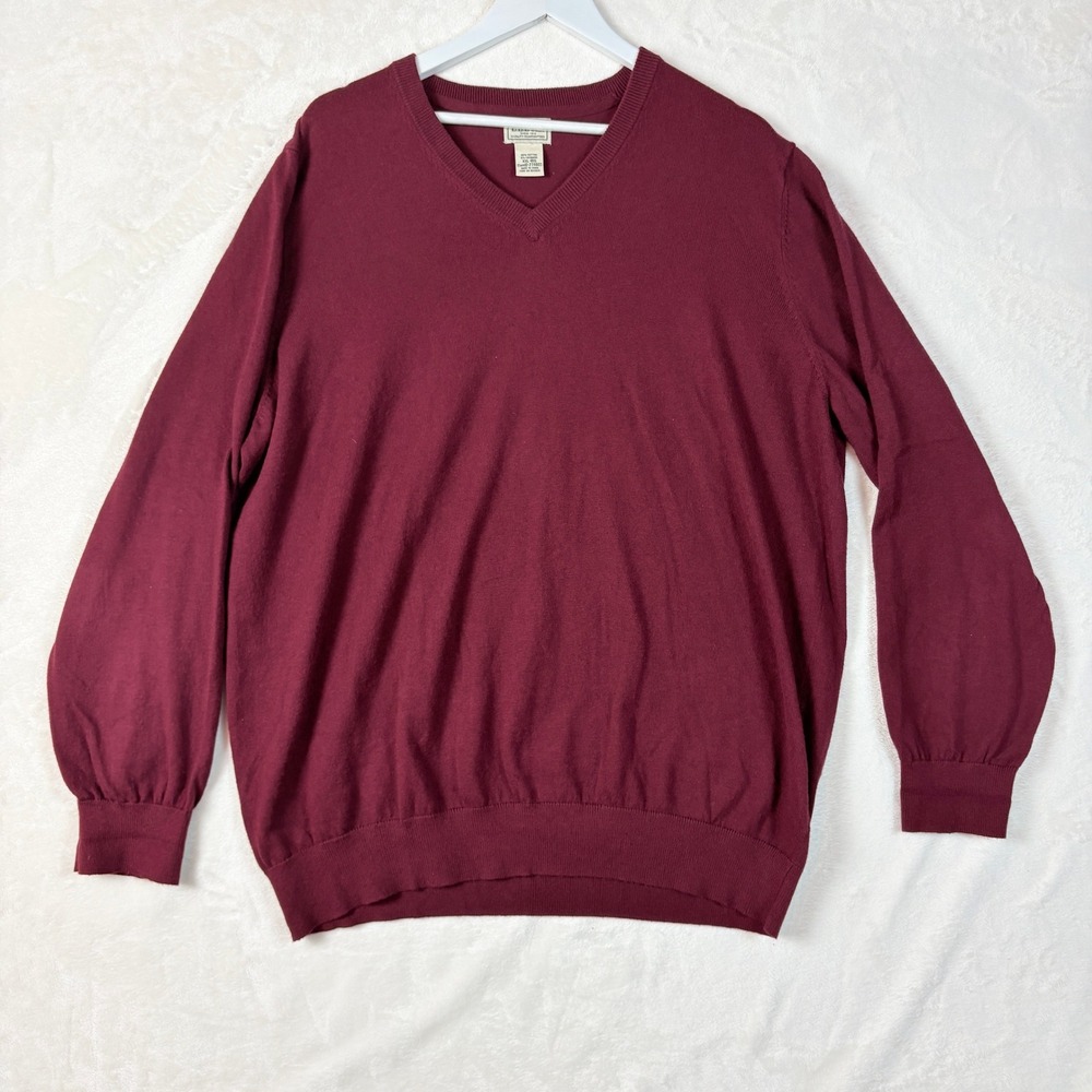 L.L. Bean V-Neck Sweater Mens XXL Burgundy Excellent‎ Cotton Cashmere Knit
